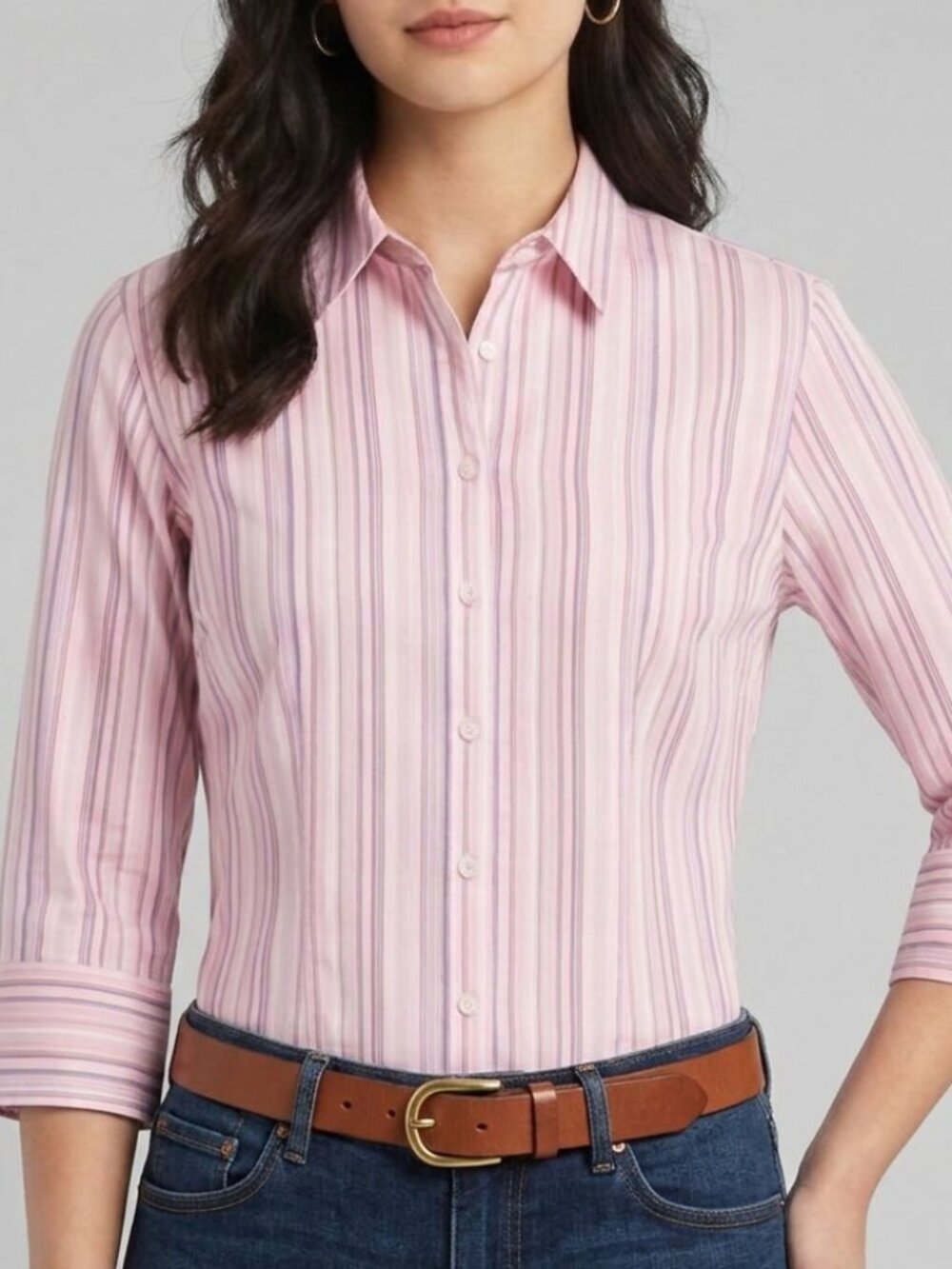 Covington Striped Collared Dress Shirt Pink Small
